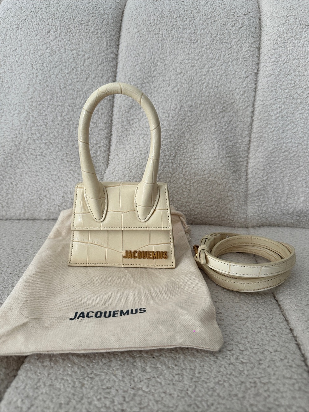 Jacquemus Cream Croc-Embossed Mini Chiquito Bag (SSENSE Exclusive)